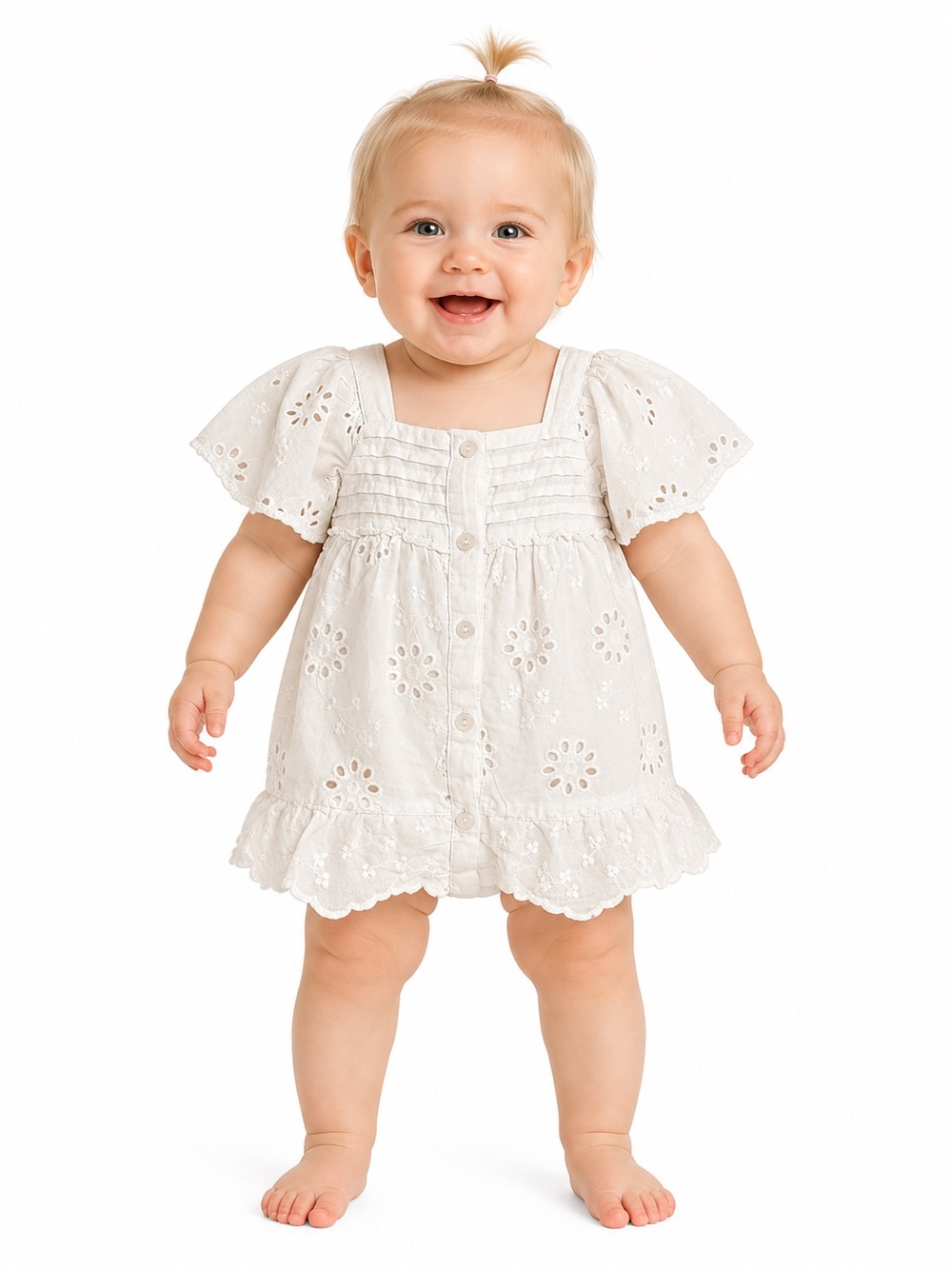 Zara Baby White Eyelet Embroidered Dress Boho Cottagecore | Size 9-12 M - Picture 1 of 12